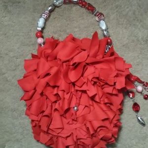 Red Fabric Purse with beaded handle